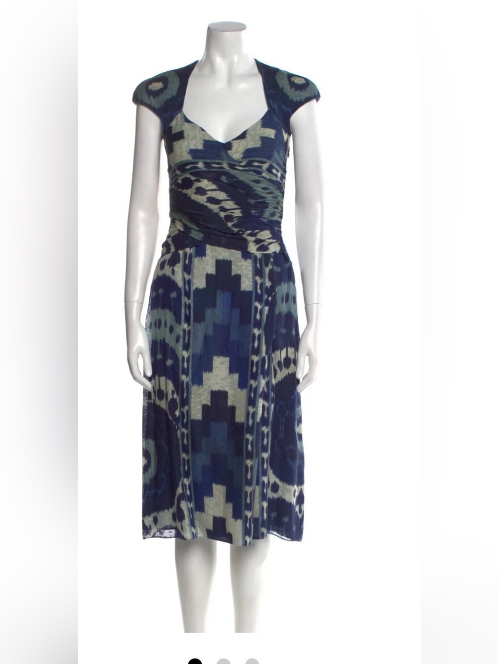 Ralph Lauren Purple Label Navy and Cream Ikat Midi Dress